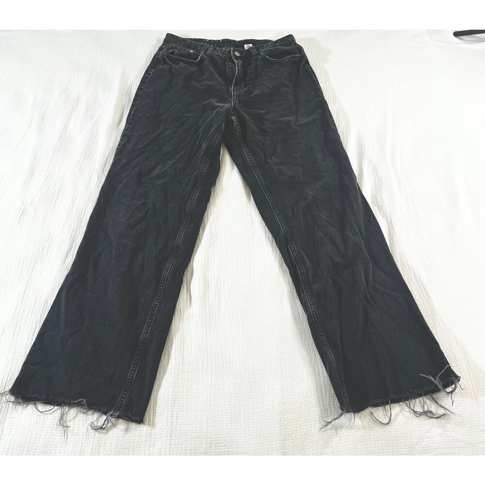 H&M Curvy Fit Wide Ultra High Waist Frayed Black Jeans Women's US 8